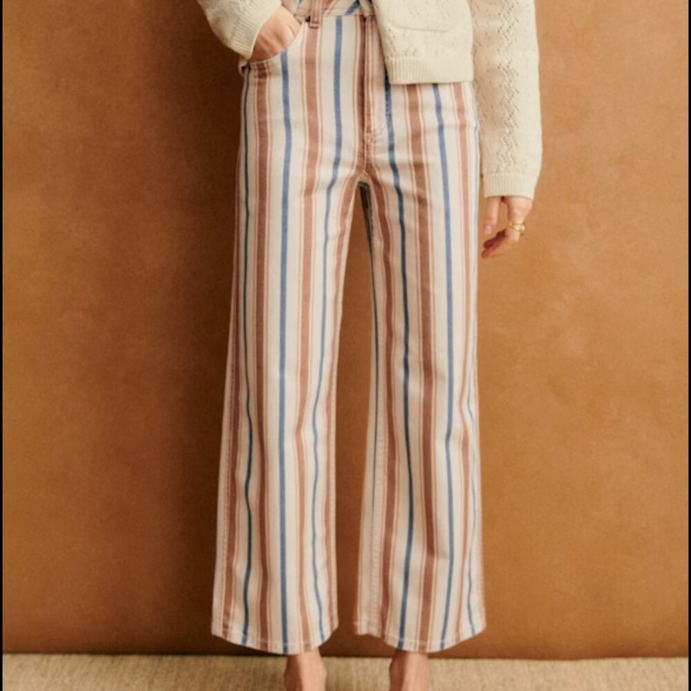Sezane Le Crop Striped Denim pants